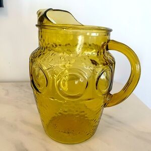Vintage Amber Anchor Hawking Honeycomb Heritage Hill Glass Pitcher W/ Ice Lip